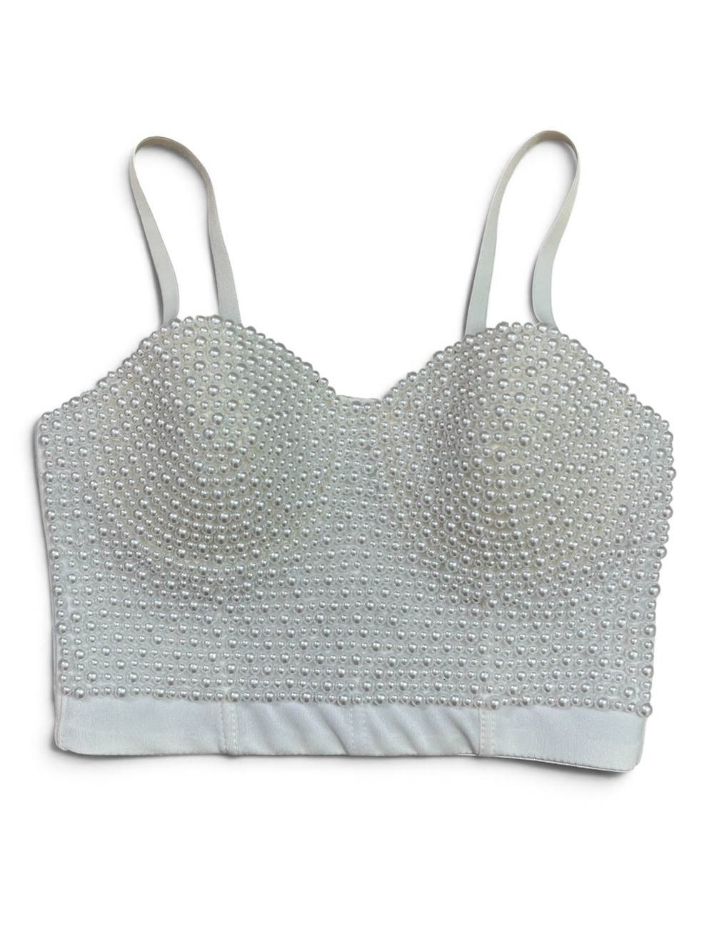 Pearl-Studded Crop Top White Longline Bralette Bustier Camisole Cami Small